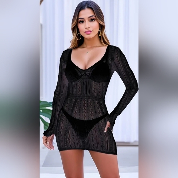 2/$40 NEWSexy Black Fishnet WhimsigothCoverup Preppy Summer Mini Dress(#1,336) - Picture 3 of 7